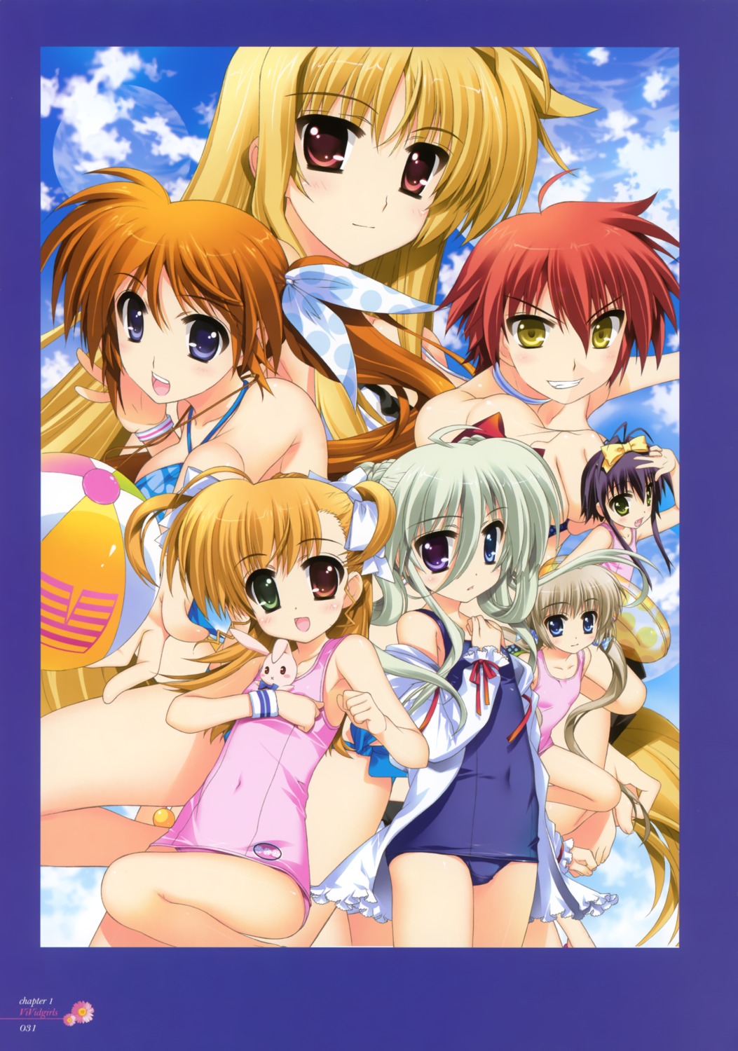 asteion bikini corona_timir einhart_stratos fate_testarossa fujima_takuya mahou_shoujo_lyrical_nanoha mahou_shoujo_lyrical_nanoha_vivid miura_rinaldi nove rio_wezley sacred_heart swimsuits takamachi_nanoha vivio