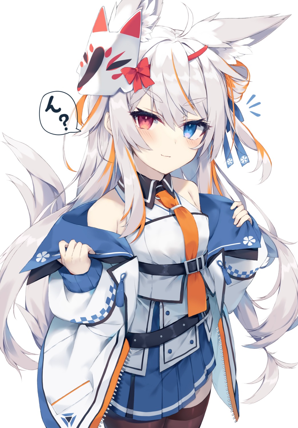 animal_ears heterochromia nibiiro_shizuka tail thighhighs undressing