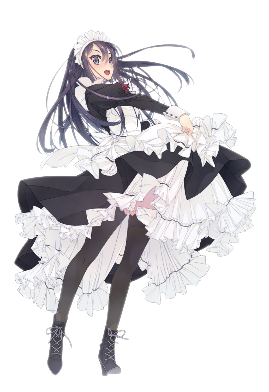 heels maid murakami_suigun pantyhose skirt_lift thighhighs