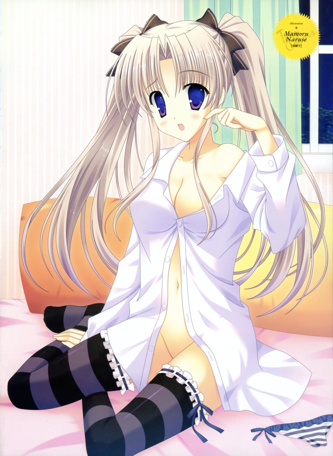 bottomless cleavage dress_shirt naruse_mamoru no_bra thighhighs