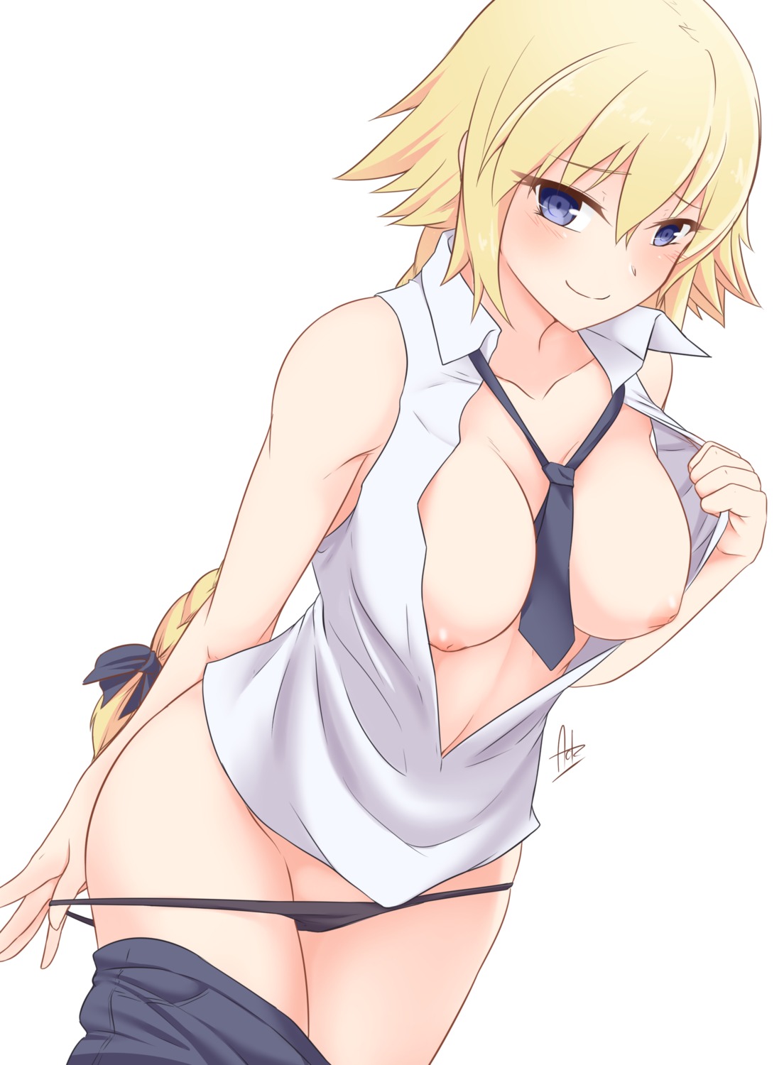 breasts fate/grand_order jeanne_d'arc jeanne_d'arc_(fate) nipples no_bra open_shirt pantsu panty_pull thealagator undressing