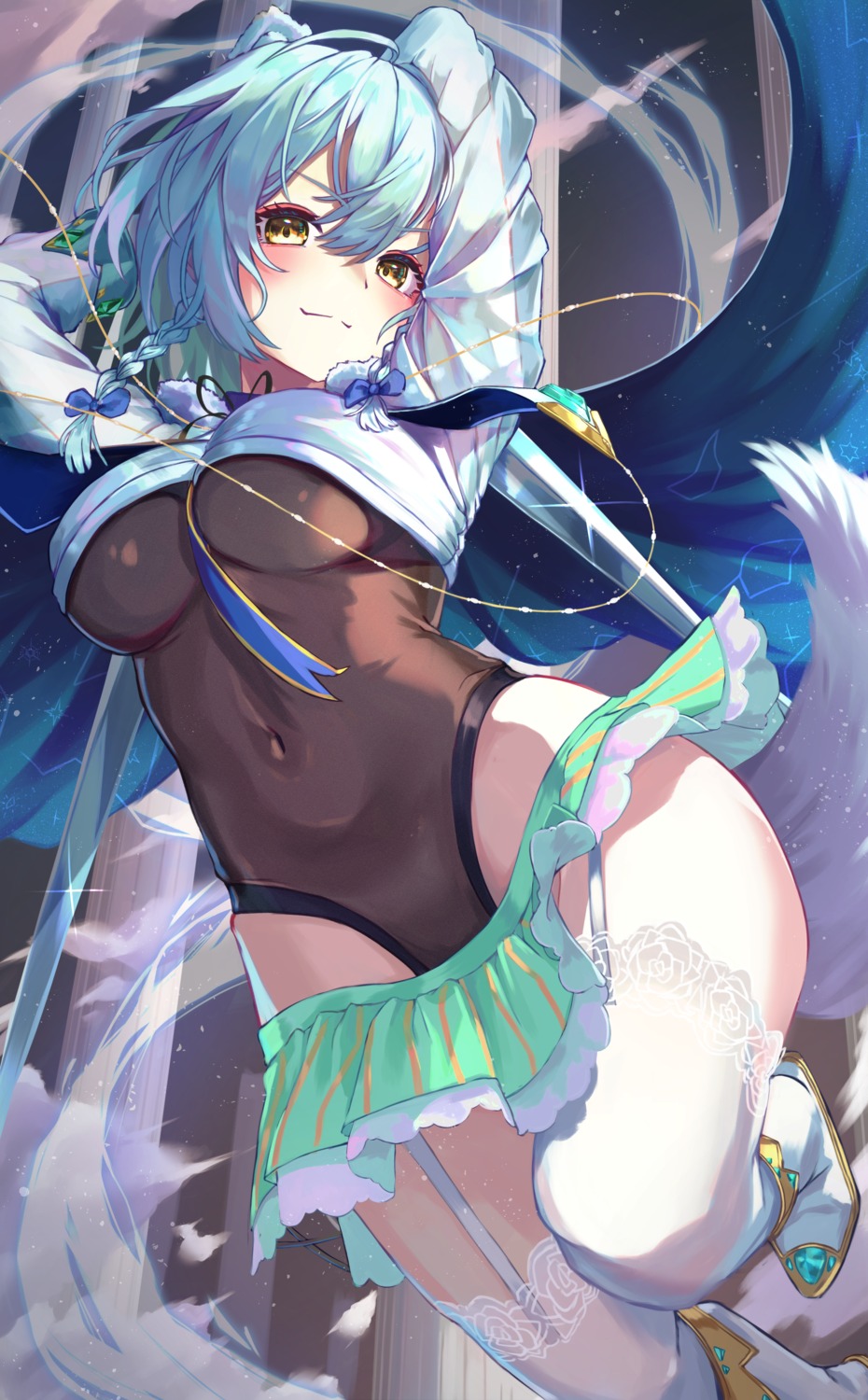 animal_ears artist_revision leotard nekomimi roco_(rocoroco1115) see_through stockings tail thighhighs