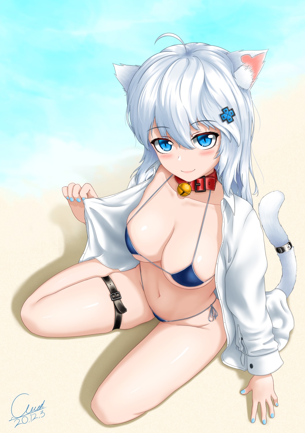 animal_ears bikini garter nekomimi open_shirt swimsuits tagme tail undressing