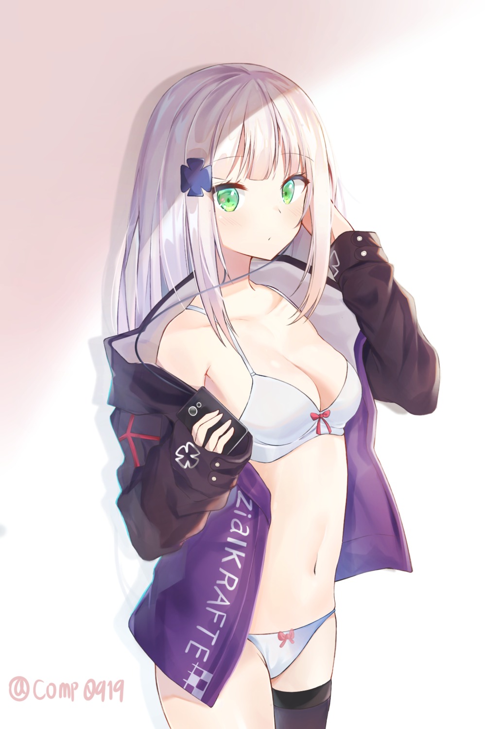bra cleavage ds_a girls_frontline hk416_(girls_frontline) open_shirt pantsu thighhighs undressing