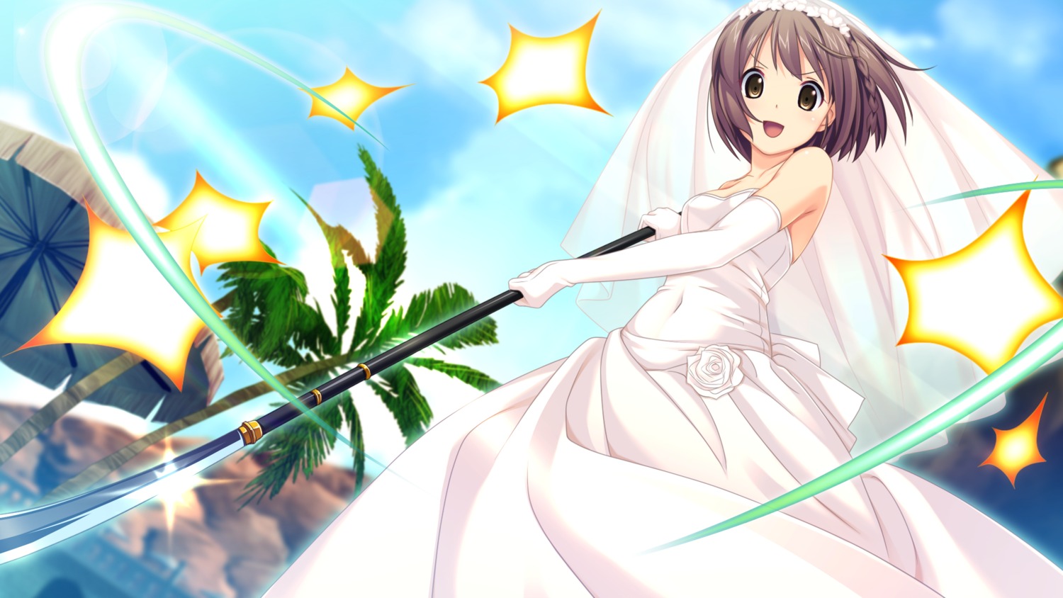 cleavage dress kitami_minamo koutaro tropical_vacation twinkle weapon wedding_dress