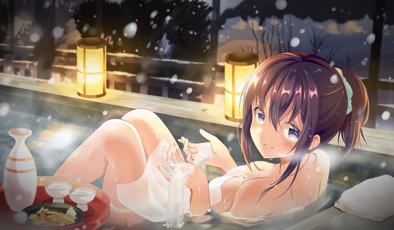bathing naked shiro_kuma_shake towel wet