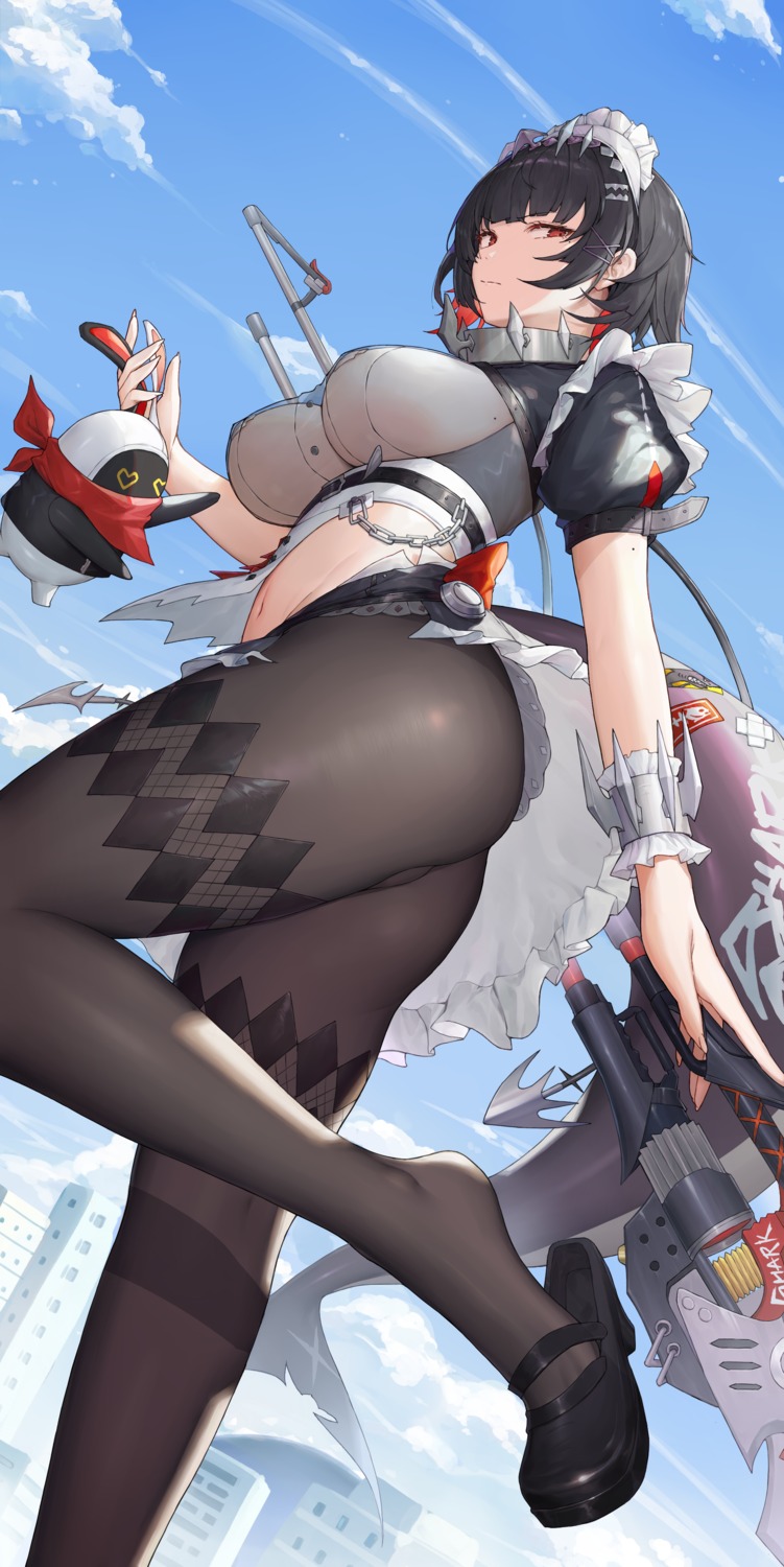 ellen_joe heels kiriko_(araragikoyomi) maid no_bra pantyhose pasties see_through skirt_lift tail weapon zenless_zone_zero