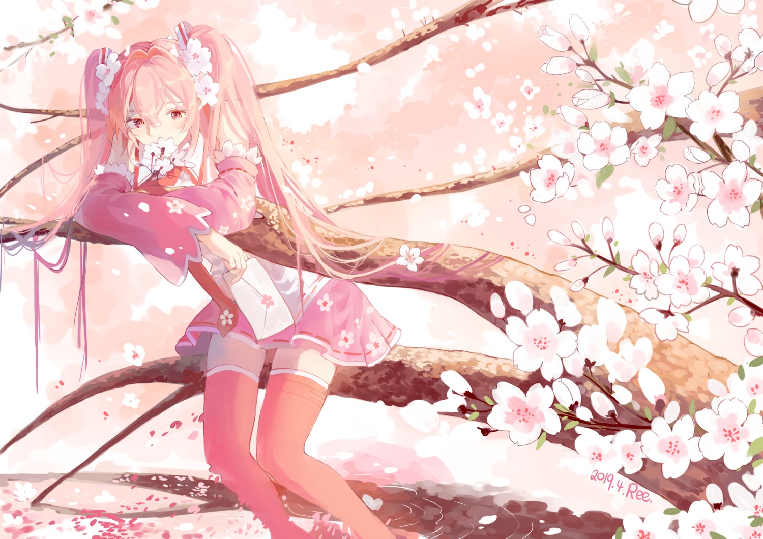 hatsune_miku sakura_miku stuko thighhighs vocaloid