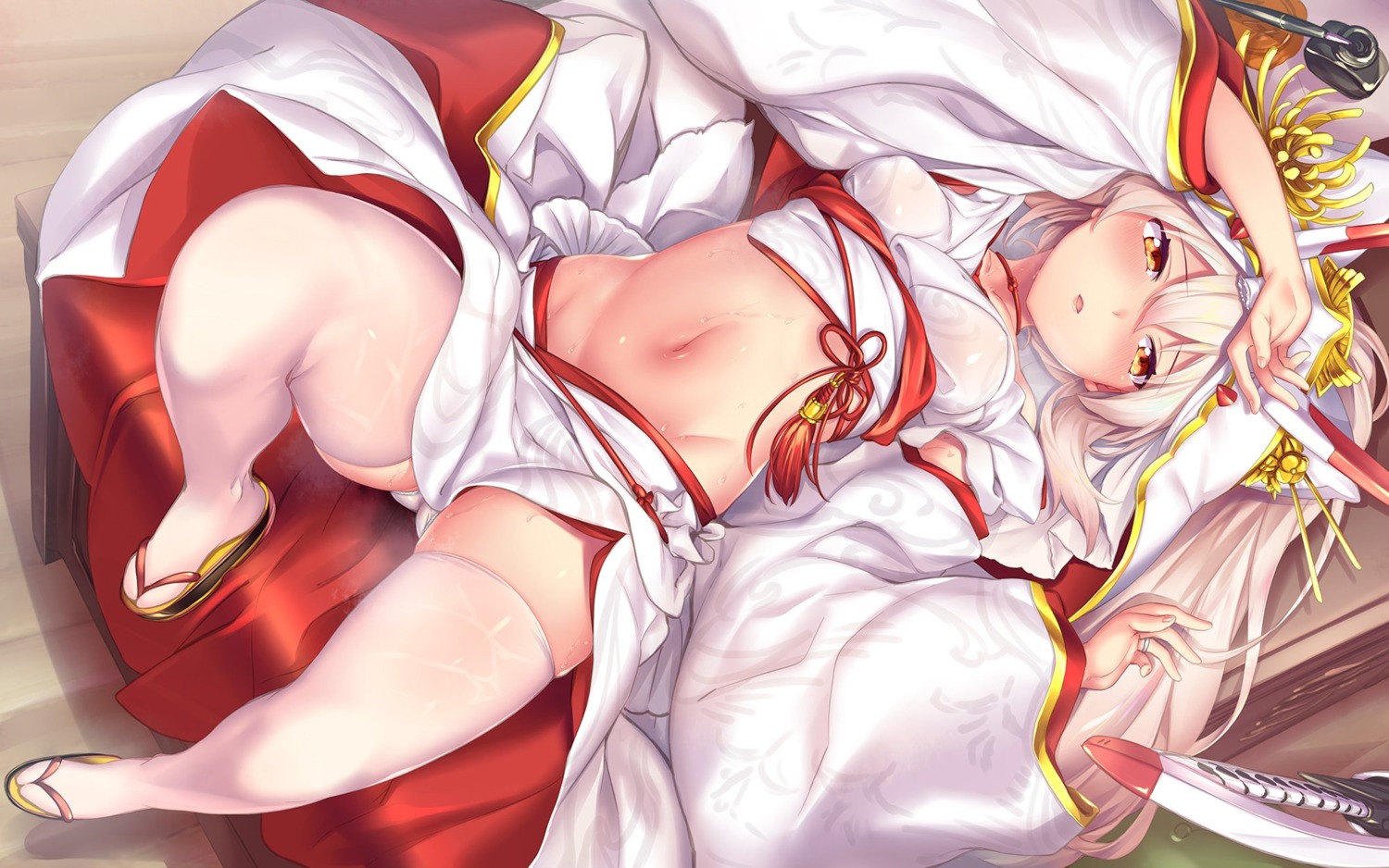 ayanami_(azur_lane) azur_lane hinasaki japanese_clothes pantsu thighhighs