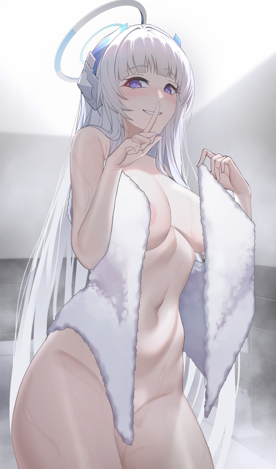 areola arturaxia blue_archive halo naked towel ushio_noa