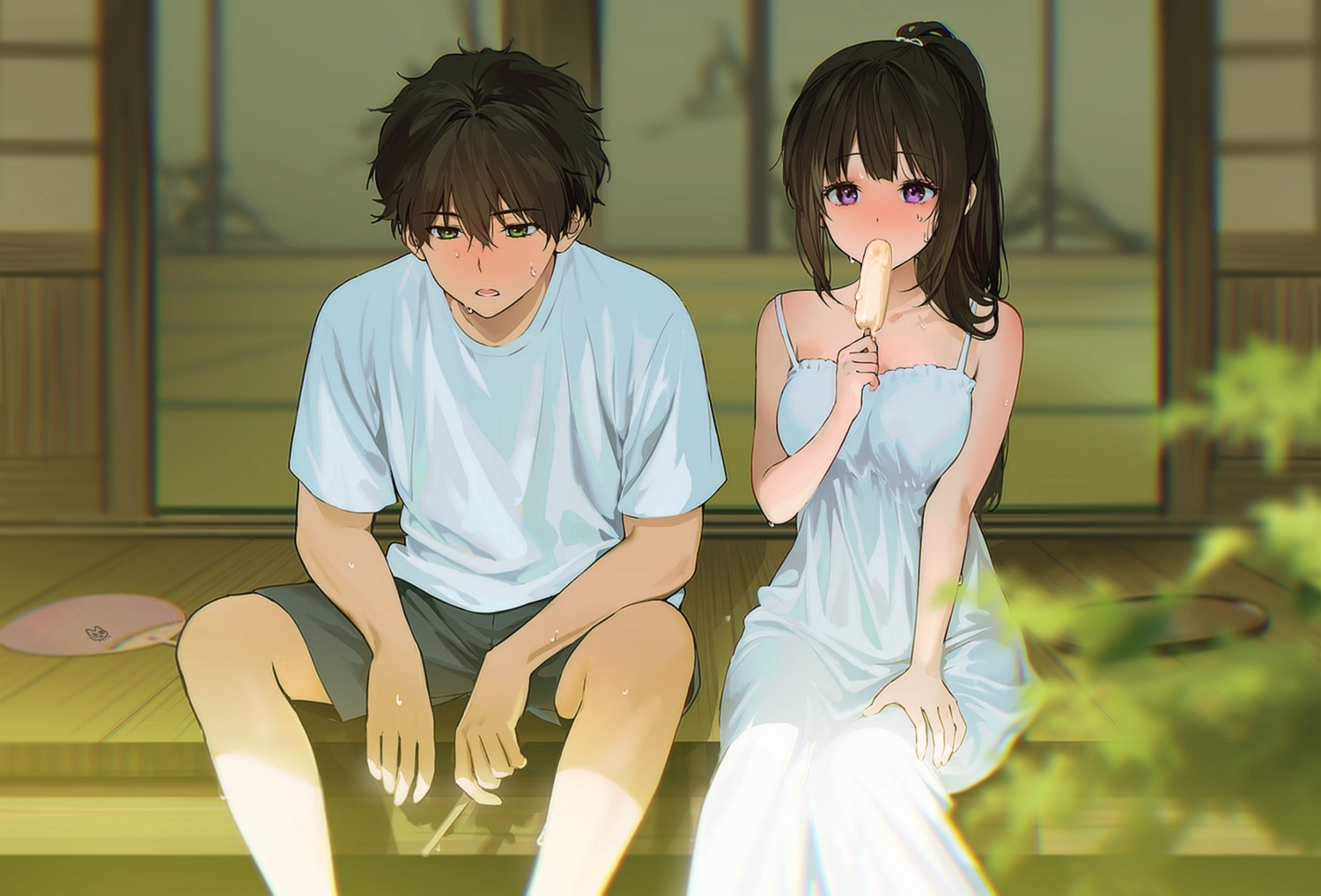 chitanda_eru dress hyouka mery_(yangmalgage) oreki_houtarou summer_dress