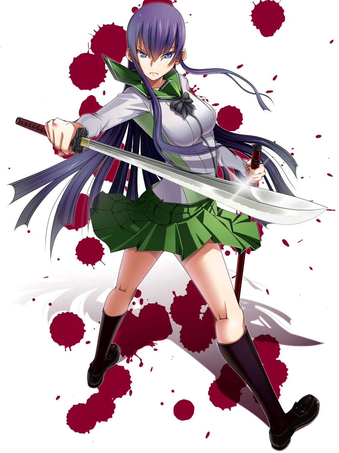 blood busujima_saeko highschool_of_the_dead seifuku sword umeboshitora