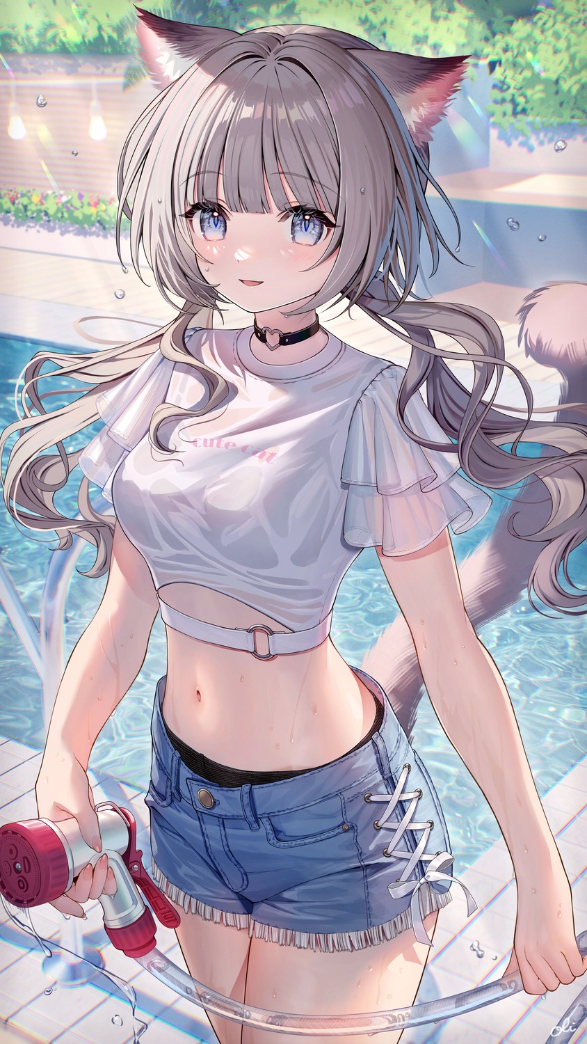 animal_ears bra nekomimi oli pantsu see_through tail wet_clothes