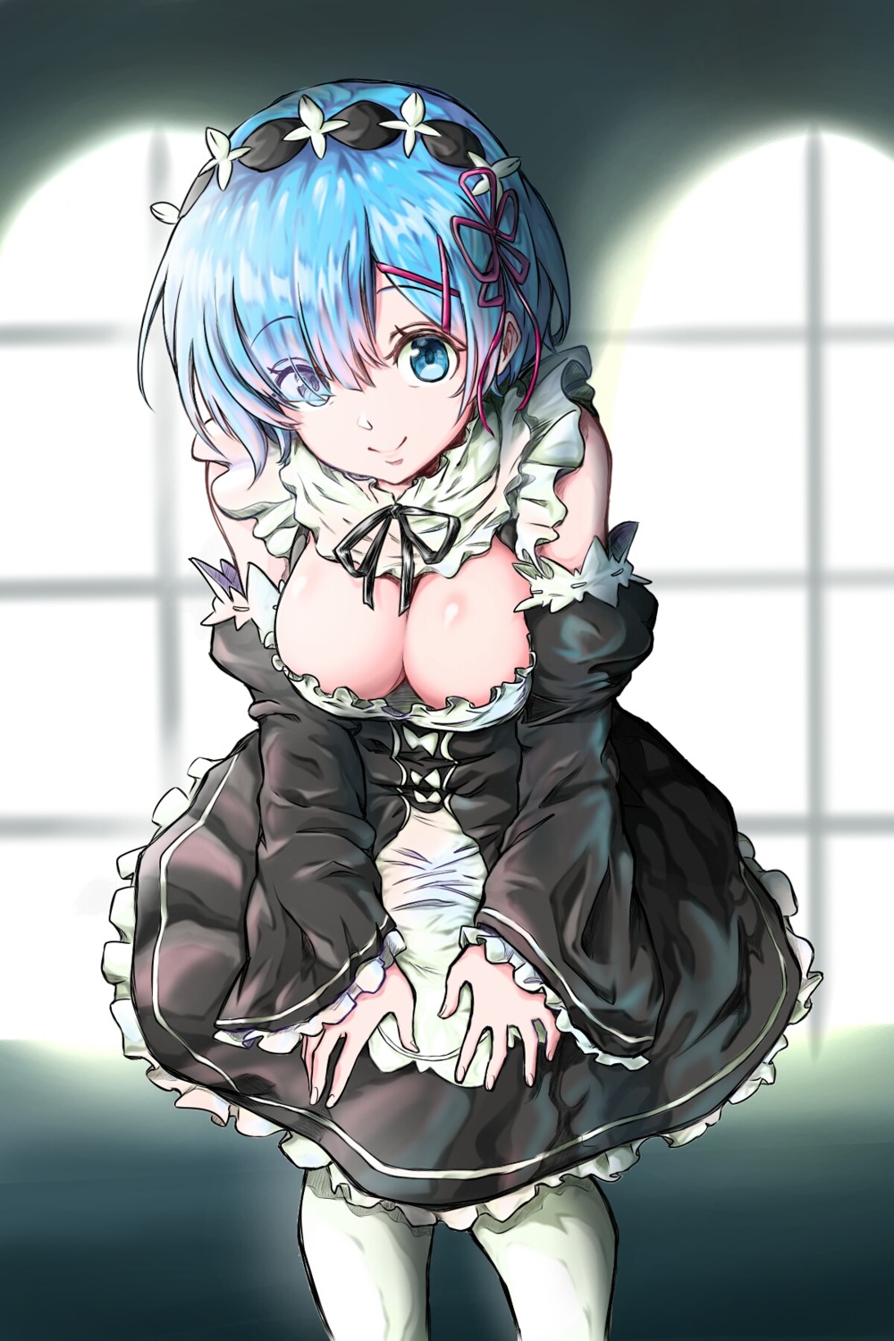 cleavage maid re_zero_kara_hajimeru_isekai_seikatsu rem_(re_zero) ubo