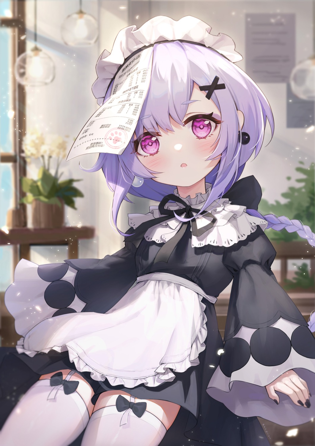 genshin_impact l_ii maid qiqi skirt_lift stockings thighhighs