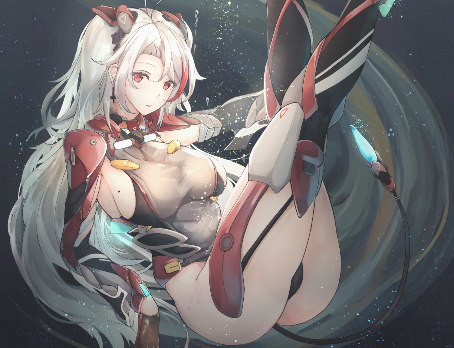 azur_lane heels pantsu prinz_eugen_(azur_lane) stockings tail thighhighs thong uniform yusha_(m-gata)