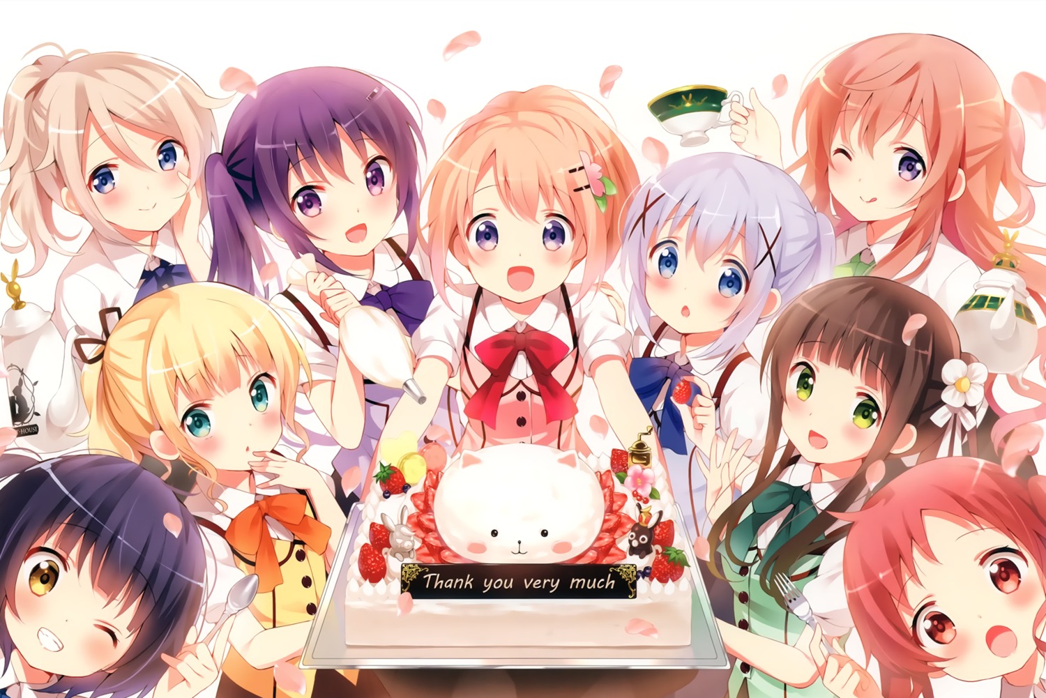 aoyama_midori endcard gochuumon_wa_usagi_desu_ka? hoto_cocoa hoto_mocha jouga_maya kafuu_chino kirima_sharo koi natsu_megumi tedeza_rize tippy_(gochiusa) ujimatsu_chiya waitress