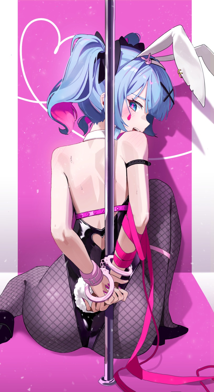 animal_ears bondage bunny_ears bunny_girl fishnets hatsune_miku heels hya_ro no_bra pantyhose rabbit_hole_(vocaloid) tail tattoo vocaloid