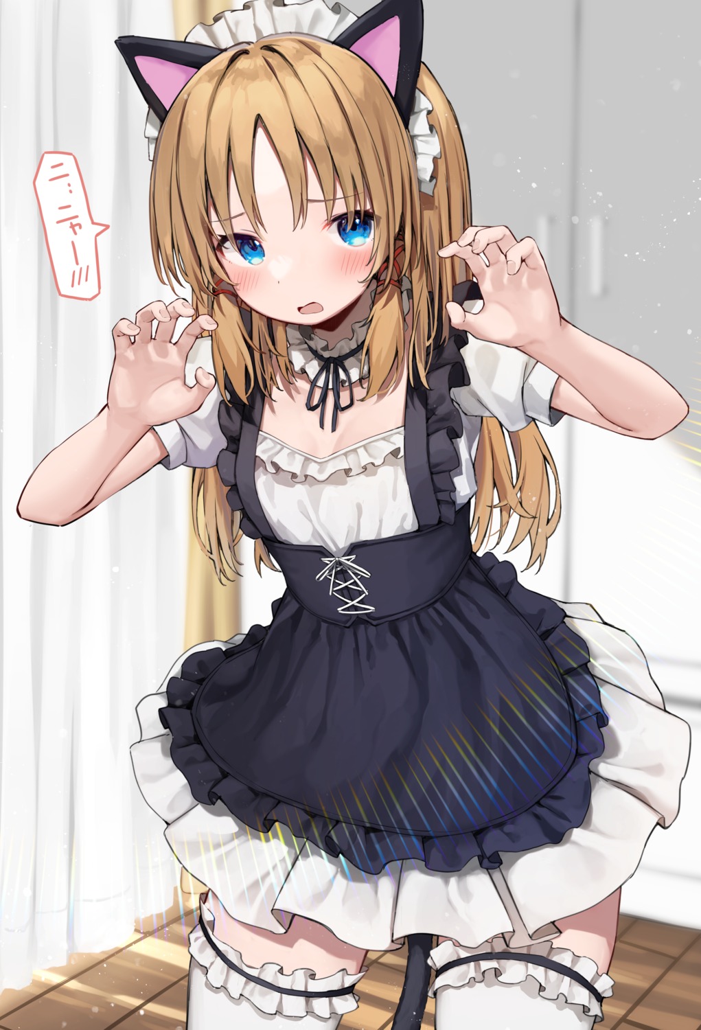 animal_ears maid mamemochi moriya_suwako nekomimi tail thighhighs touhou