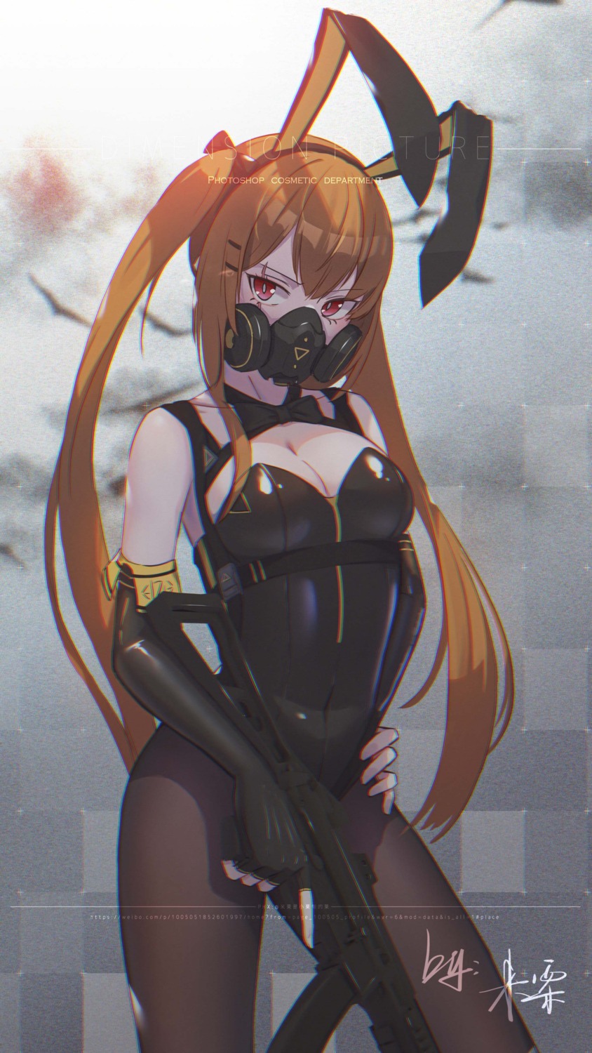 animal_ears bunny_ears bunny_girl chunai_zhanshen_milili girls_frontline gun no_bra pantyhose ump9_(girls_frontline)