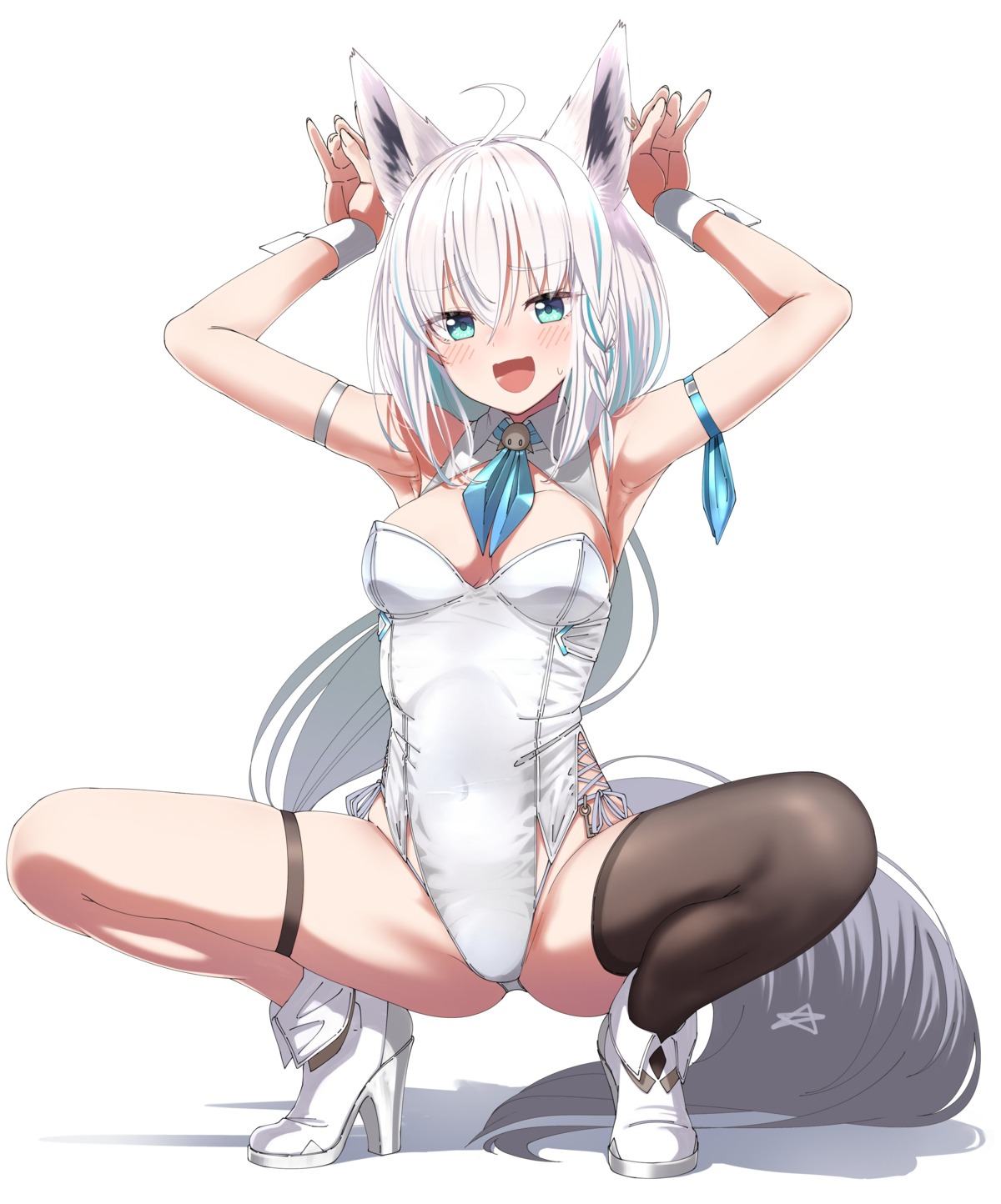 animal_ears garter heels hololive hololive_gamers kitsune leotard shinomu_(cinomoon) shirakami_fubuki tail thighhighs