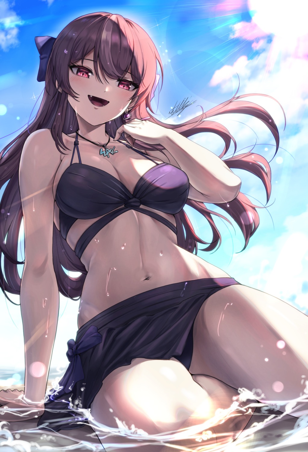 bikini pinkmarine skirt_lift swimsuits wet wet_clothes