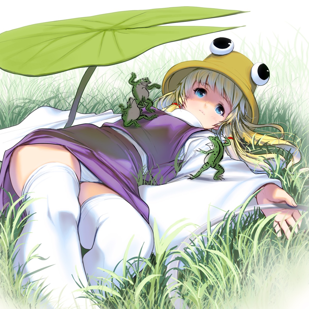 masao moriya_suwako pantsu thighhighs touhou