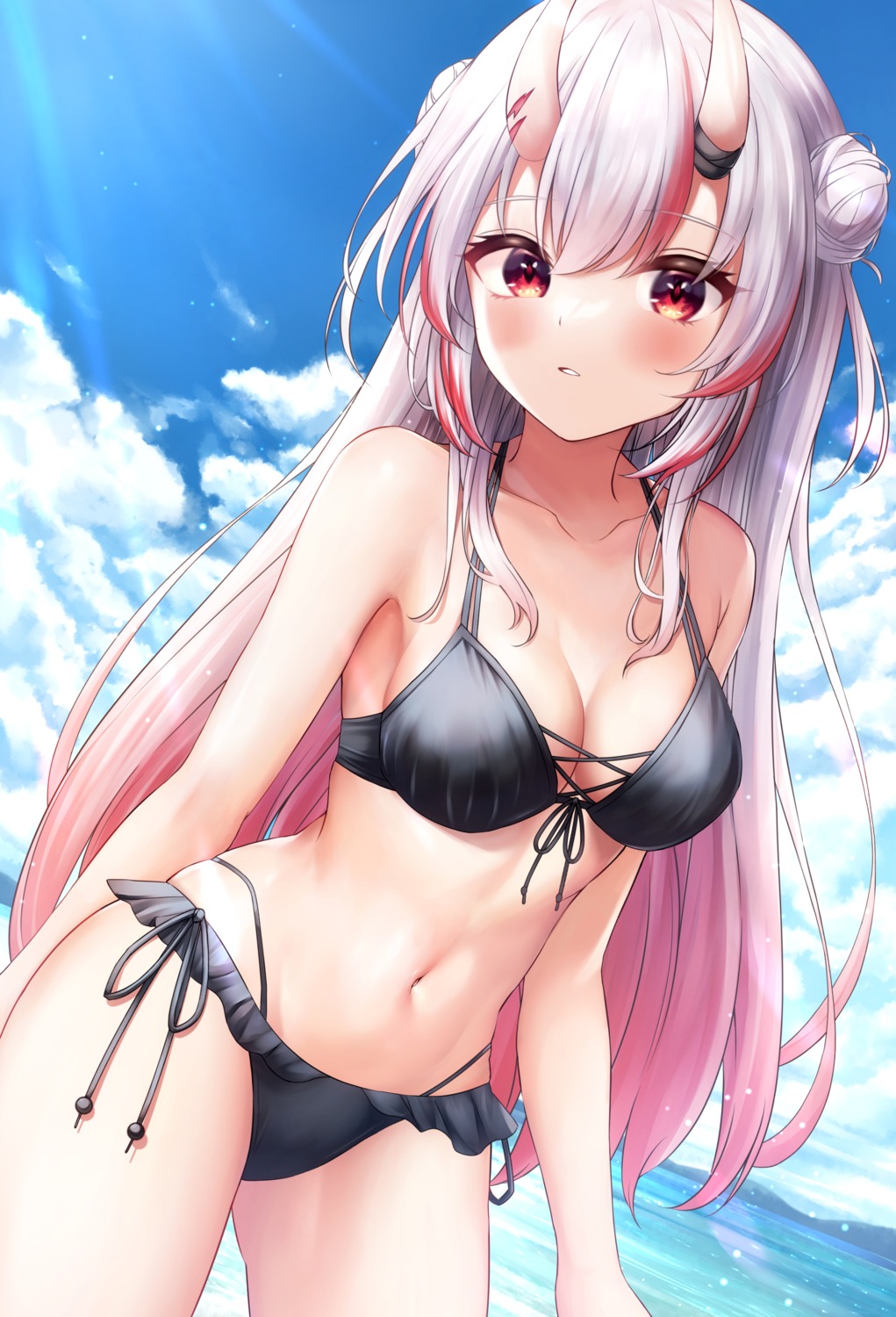 bikini hololive horns karashi_(asarikarasi) nakiri_ayame swimsuits