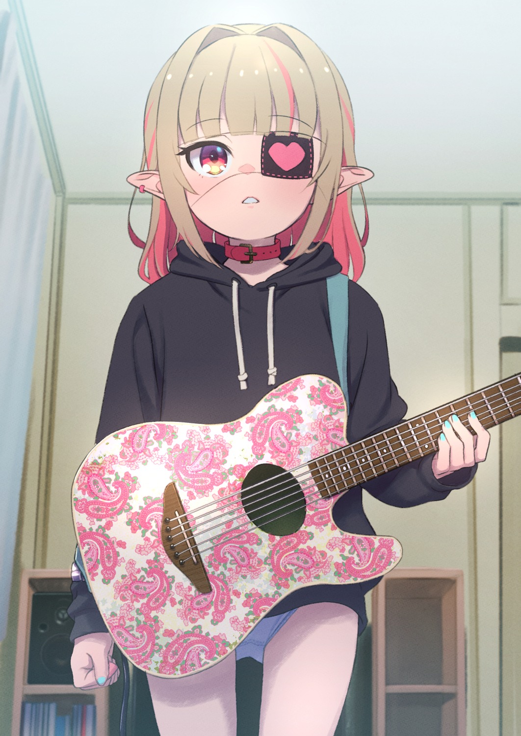 eyepatch guitar loli makaino_ririmu nijisanji nijisanji_gamers pantsu pointy_ears sabamen