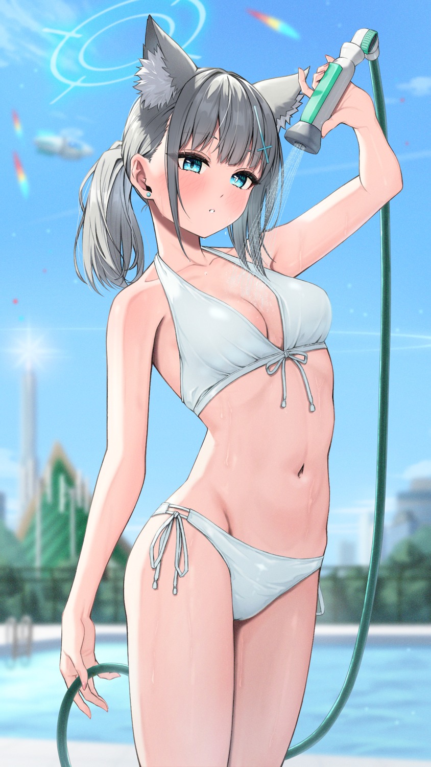 animal_ears bikini blue_archive bowsan halo nekomimi sunaookami_shiroko swimsuits wet