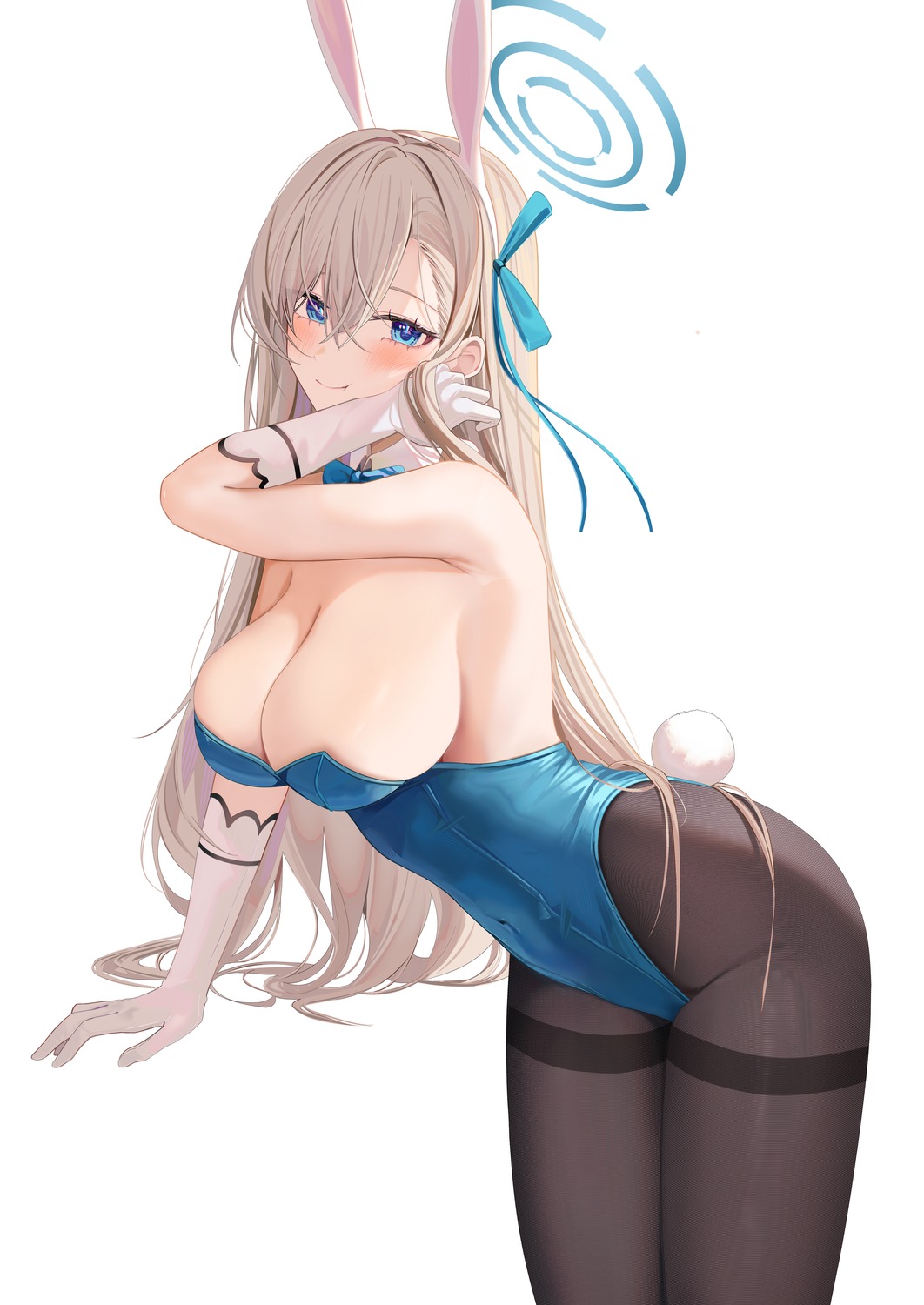 animal_ears blue_archive bunny_ears bunny_girl halo ichinose_asuna no_bra pantyhose ru_zhai tail