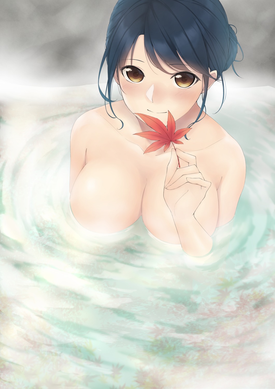 bathing breast_hold kiruu naked onsen wet