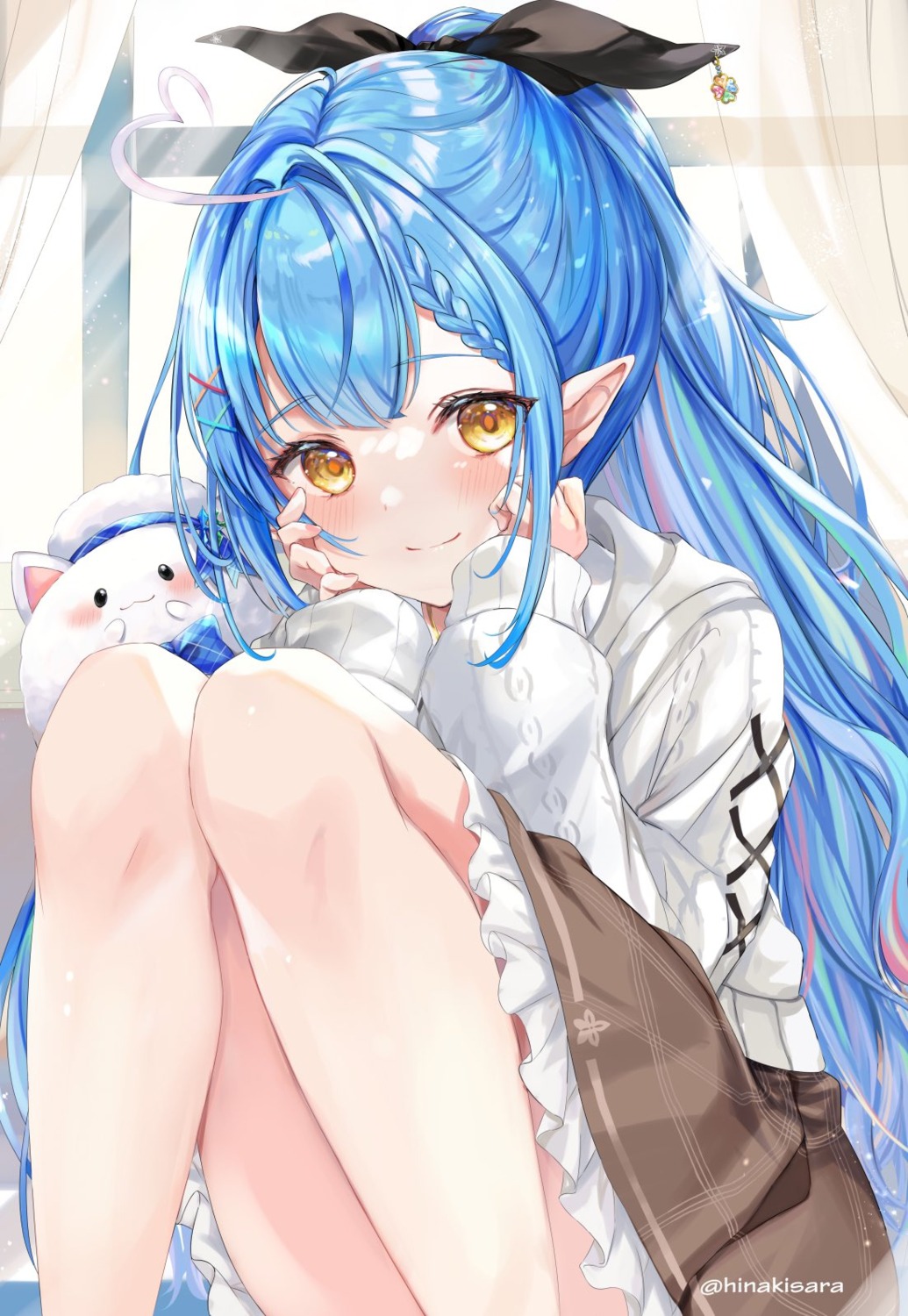 elf hinahino hololive pointy_ears skirt_lift sweater yukihana_lamy