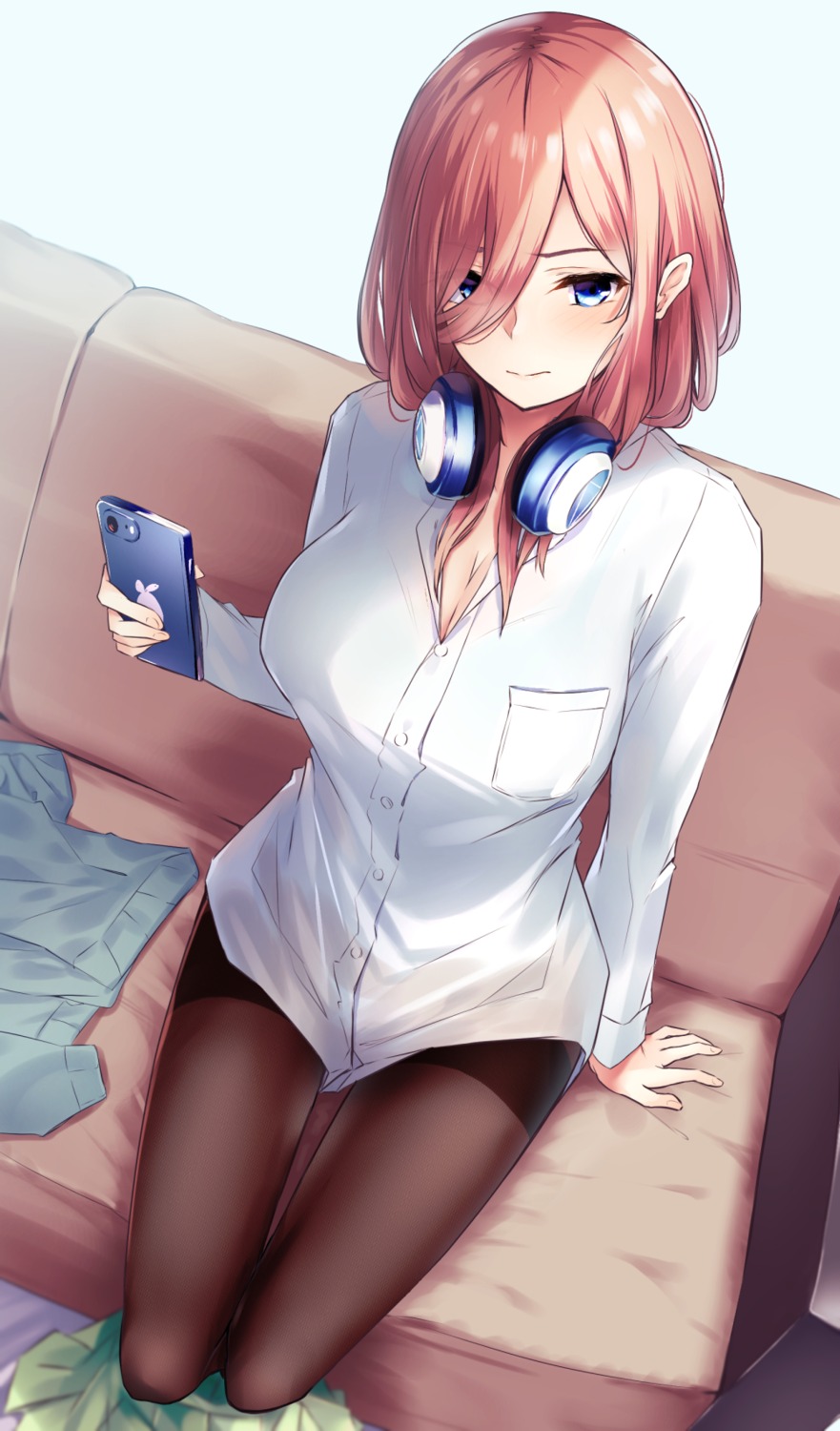 5-toubun_no_hanayome borushichi cleavage headphones nakano_miku pantyhose seifuku