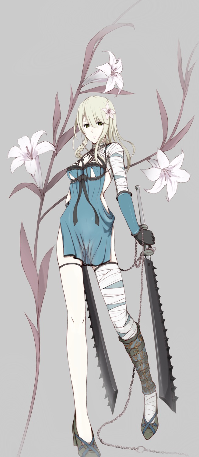 erise kaine_(nier) nier nier_replicant nopan see_through sword thighhighs