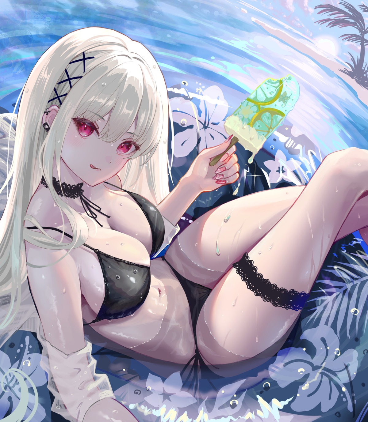 bikini garter ito_lab see_through swimsuits wet