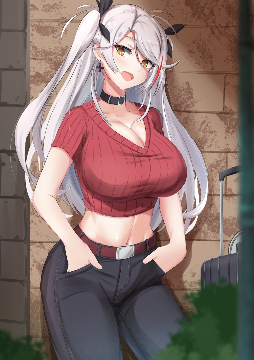 azur_lane cleavage prinz_eugen_(azur_lane) sweater yak