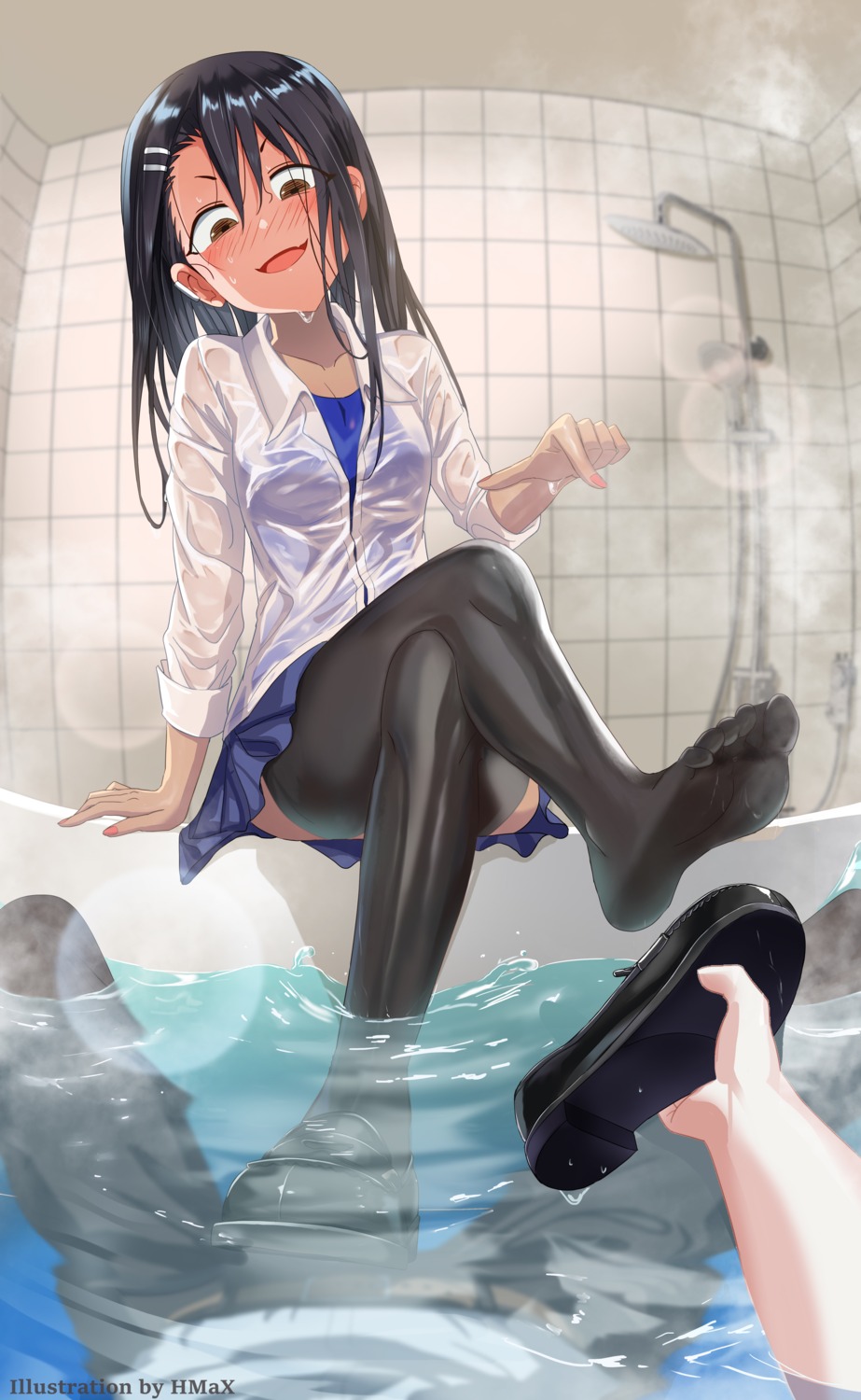 cleavage feet hachiouji_naoto hmax ijiranaide_nagatoro-san nagatoro_hayase see_through seifuku skirt_lift swimsuits thighhighs wet wet_clothes