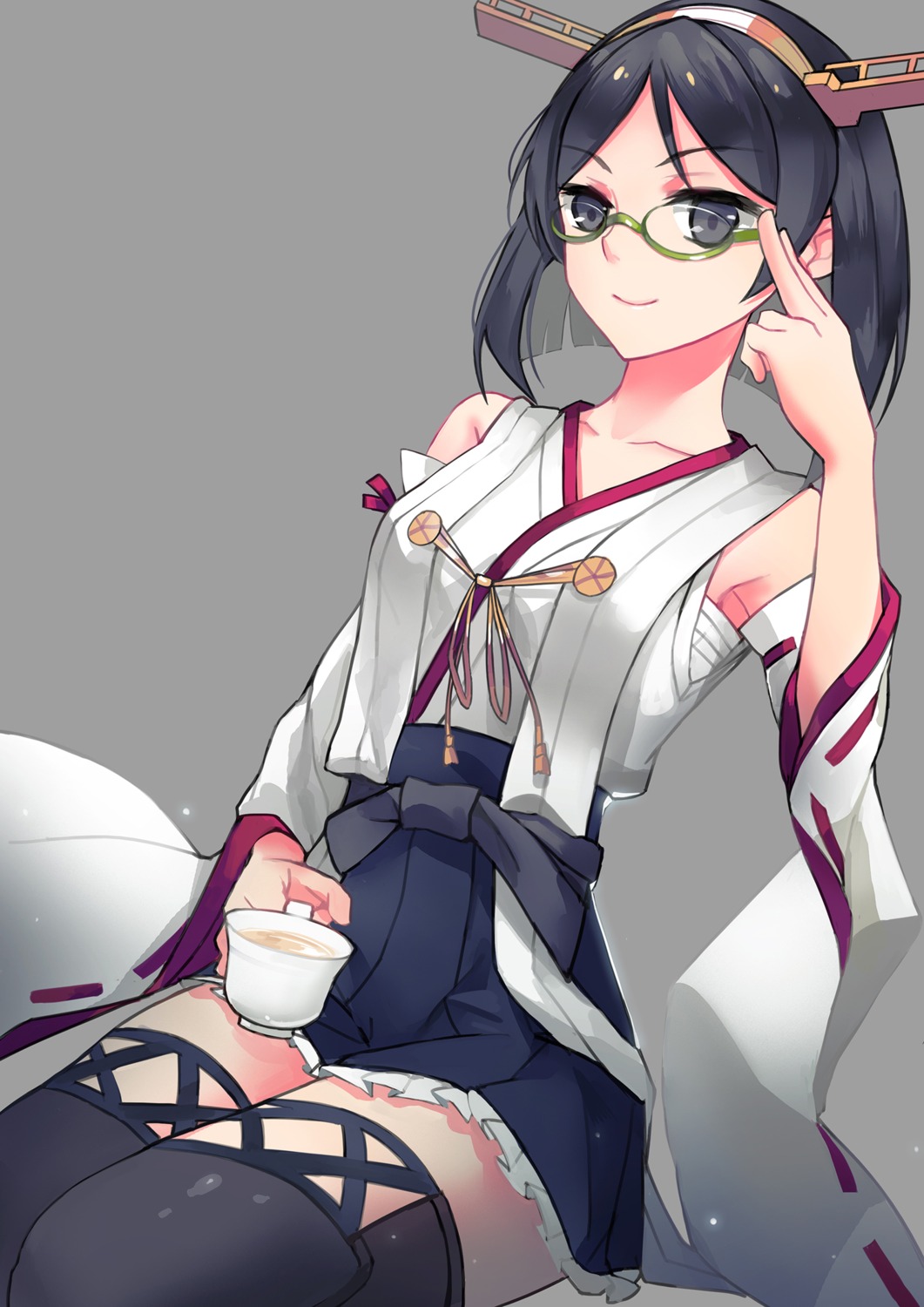 kantai_collection kirishima_(kancolle) megane sarashi thighhighs tsubasa19900920