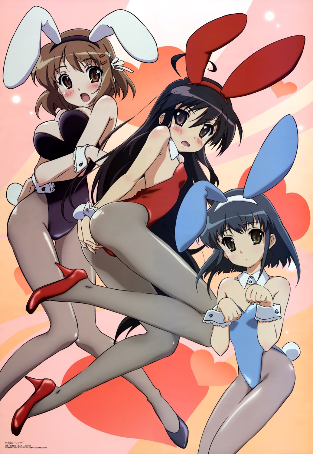 aizawa_sumie animal_ears ass ass_grab breast_hold bunny_ears bunny_girl cleavage konoe_fumina loli pantyhose shakugan_no_shana shana tail yoshida_kazumi