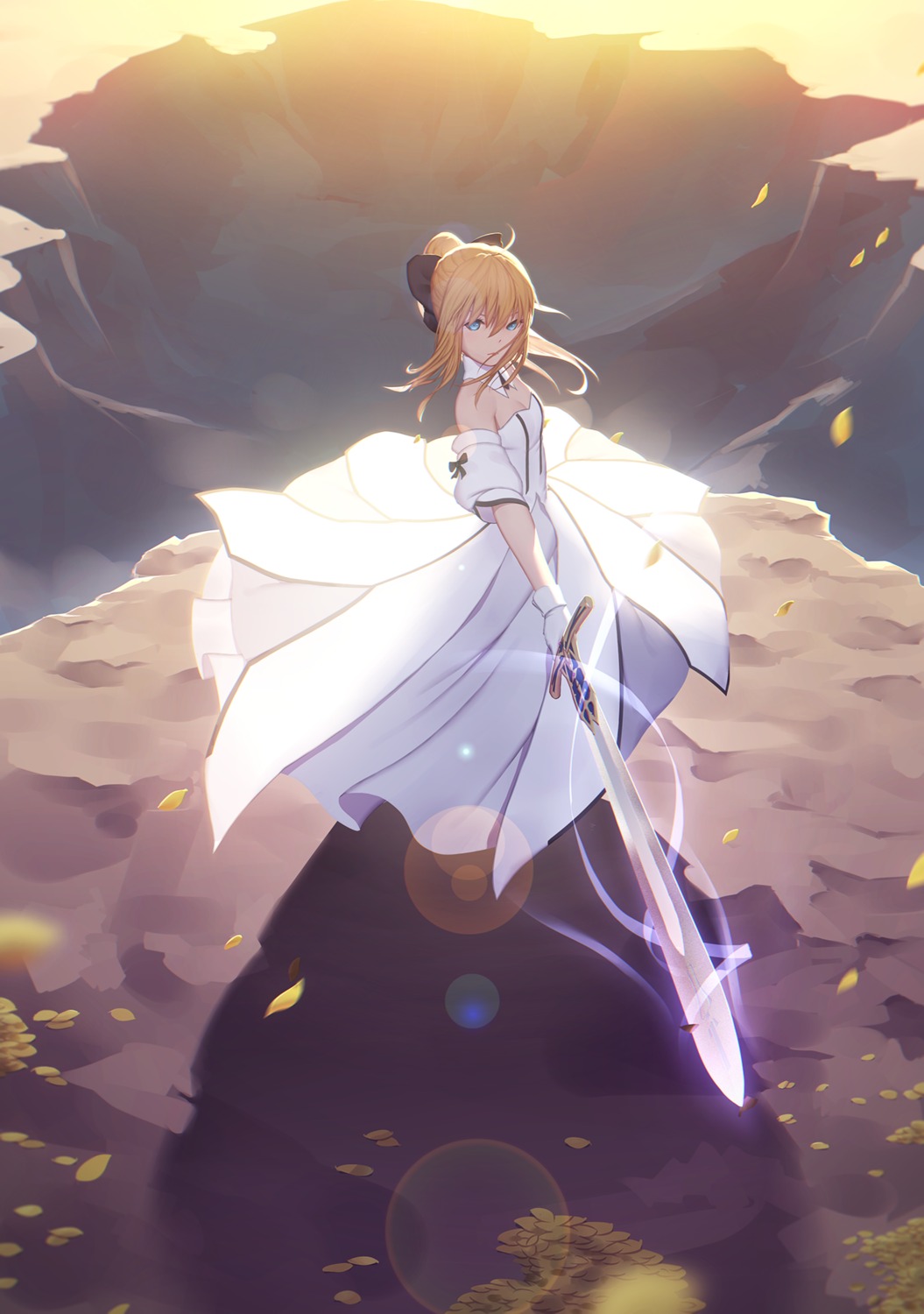 cleavage dress fate/stay_night maredoro saber saber_lily sword