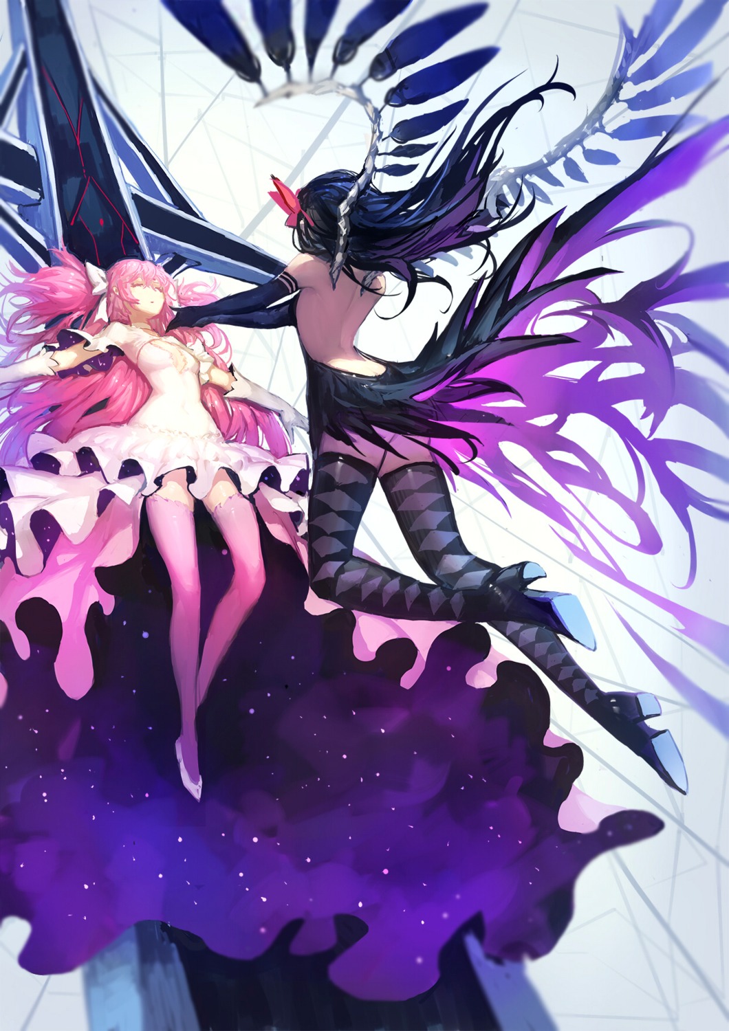 akemi_homura dress gods heels kaname_madoka no_bra nopan puella_magi_madoka_magica thighhighs ultimate_madoka wings