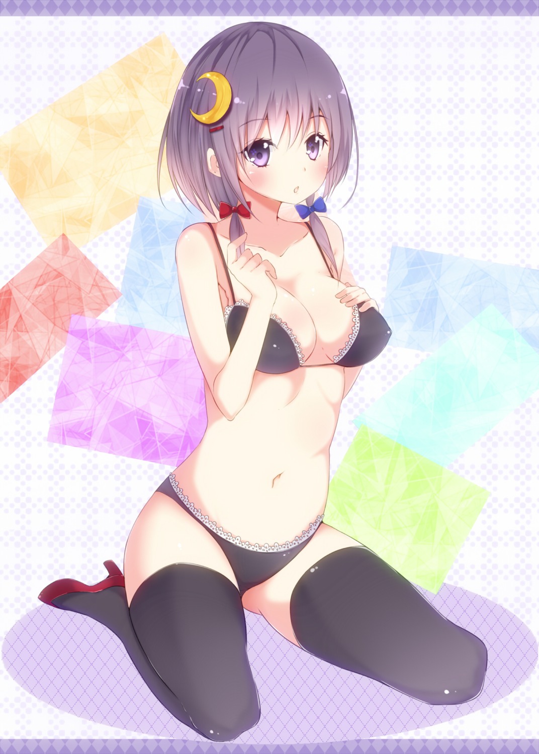 amatsuki_hotaru bra cleavage erect_nipples heels pantsu patchouli_knowledge thighhighs touhou