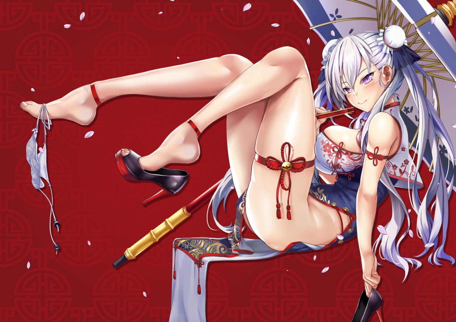 azur_lane belfast_(azur_lane) chinadress garter hasaya heels nopan pantsu string_panties