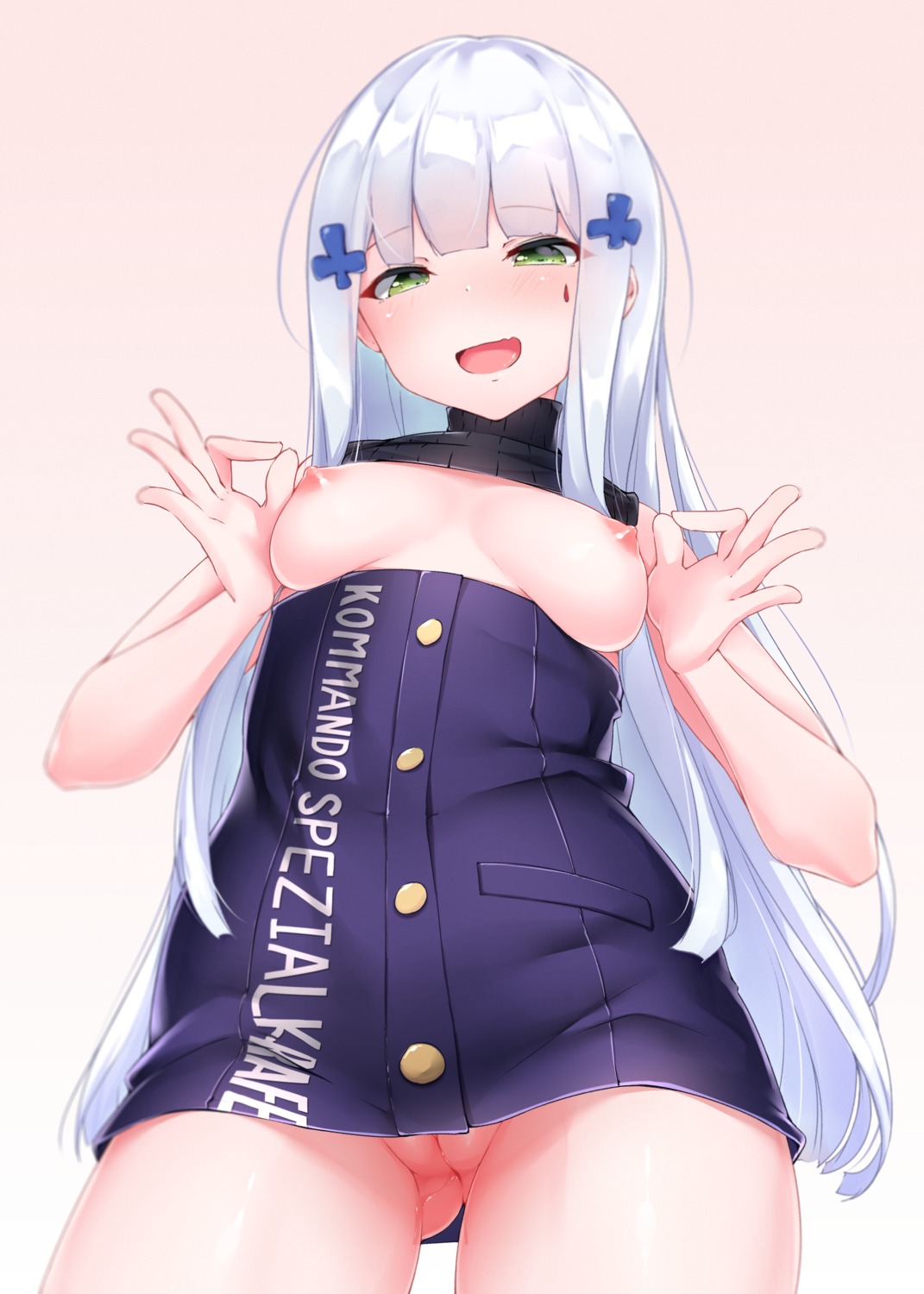 breasts donedone girls_frontline hk416_(girls_frontline) nipples no_bra nopan pussy pussy_juice shirt_lift uncensored