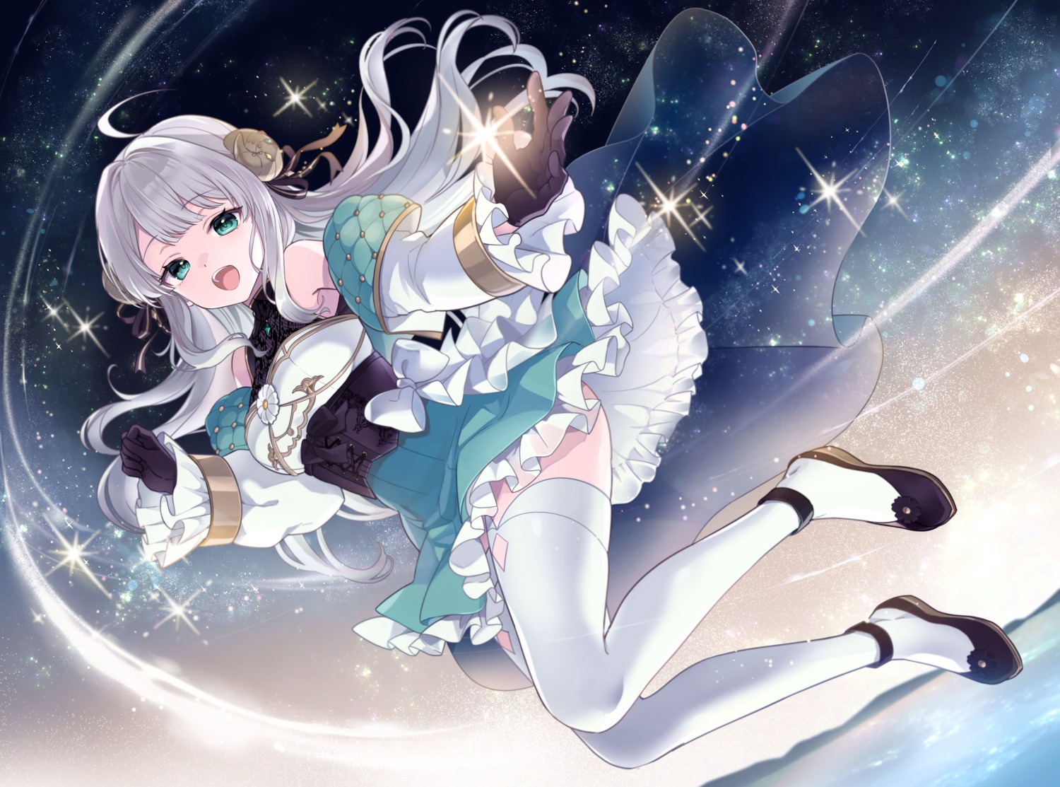 cosmo=olimia dress horns indie_virtual_youtuber momoyama_momo see_through skirt_lift thighhighs