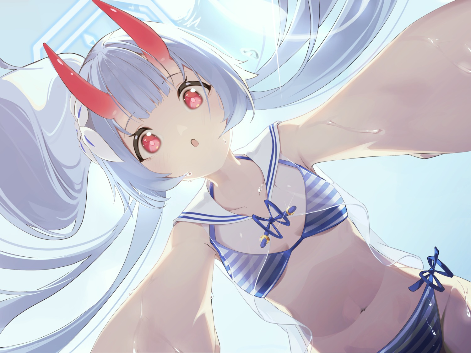 bikini blue_archive halo horns n_sol see_through swimsuits waraku_chise