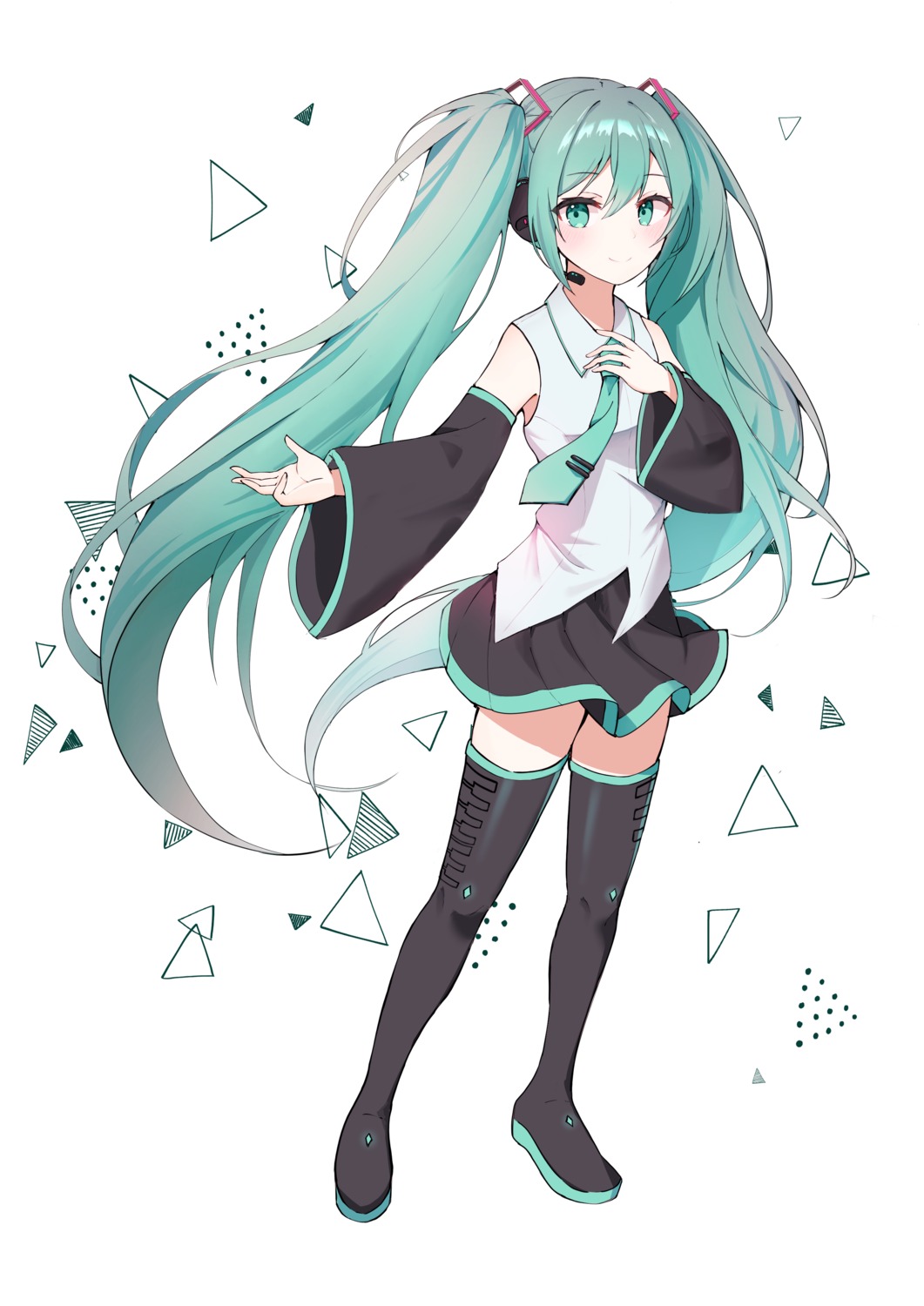 hatsune_miku headphones skirt_lift thighhighs tion vocaloid