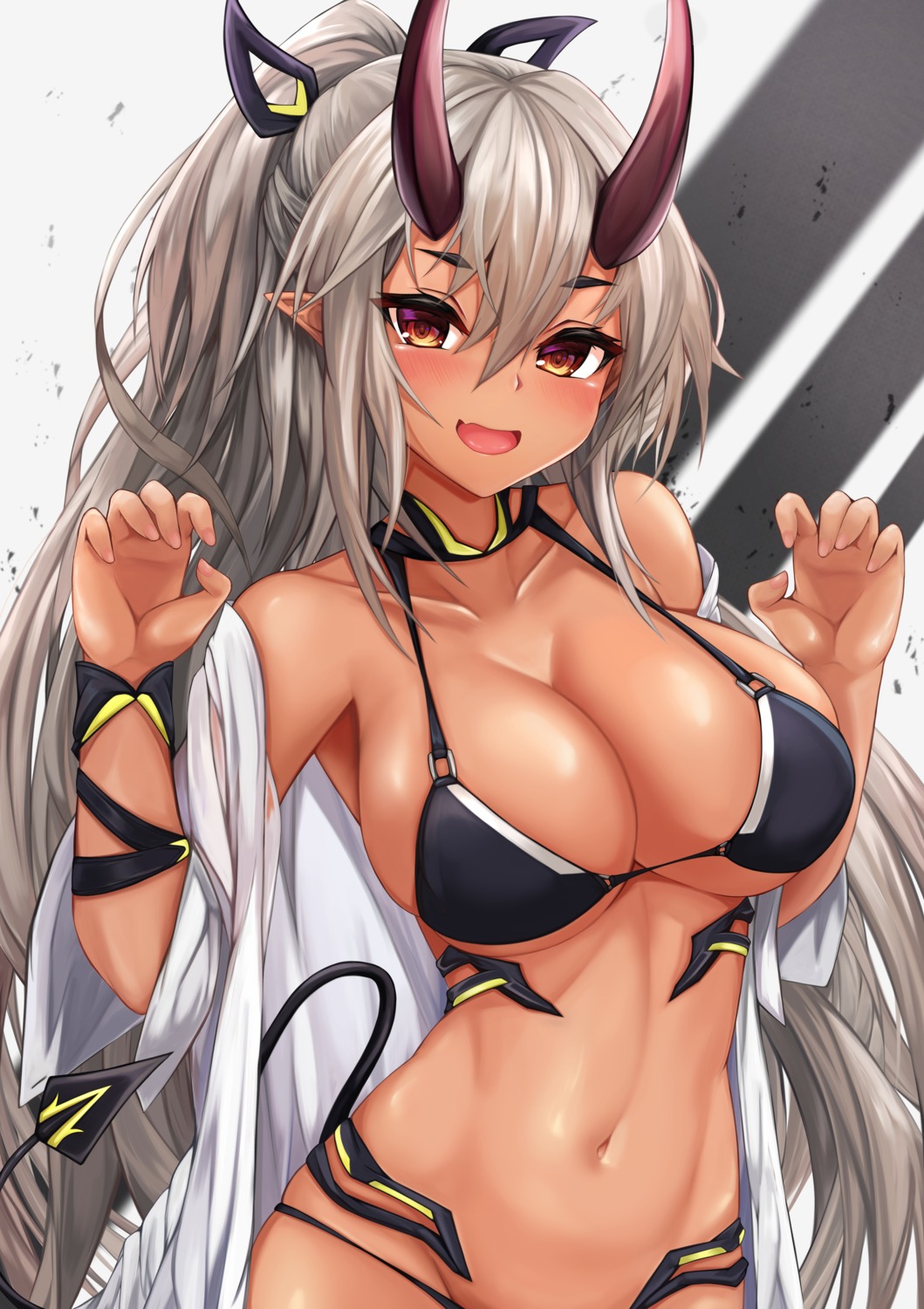 bikini horns open_shirt pointy_ears ryara_vivi swimsuits tail