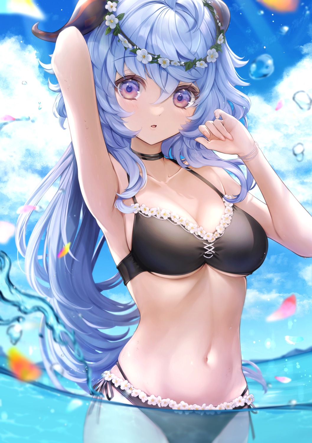 asahi_(vjss4548) bikini ganyu genshin_impact horns swimsuits wet